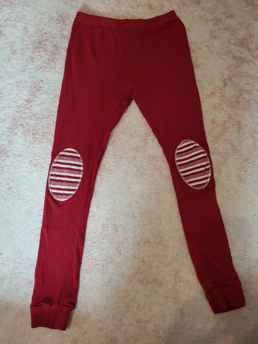Burt's Bees Maroon and White Striped Long Sleeve Pajama Set